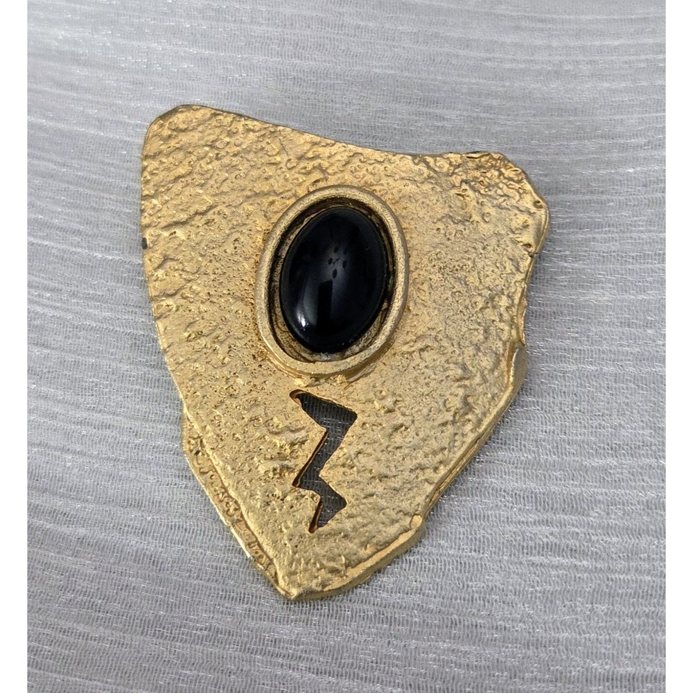 Vintage Handcrafted Art Deco Brooch Pin Gold Tone‎ Zig-zag Cut-out Arrowhead
